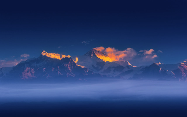 Mountain range clouds orange sky free wallpaper for desktop - medium preview image
