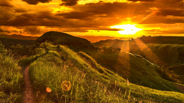 Sunset grassy hill path mountain #2 free wallpaper for desktop - medium preview image