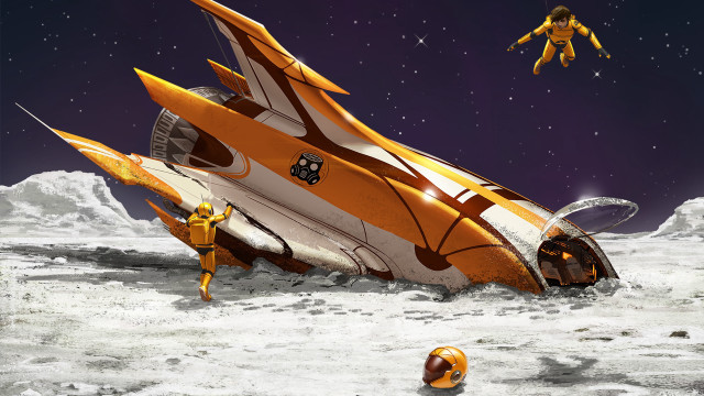 Futuristic jet snowy surface man free wallpaper for desktop - medium preview image