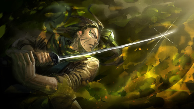 Baioken eishun green leaves sword free wallpaper for desktop - medium preview image
