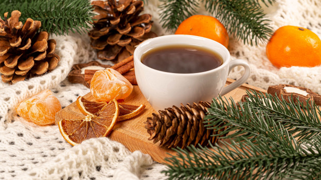 Coffee oranges knitted blanket pine free wallpaper for desktop - medium preview image