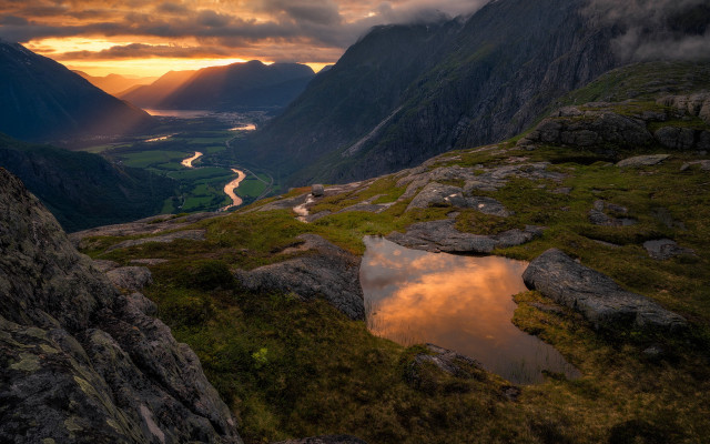 Mountain river sunset clouds nature #2 free wallpaper for desktop - medium preview image