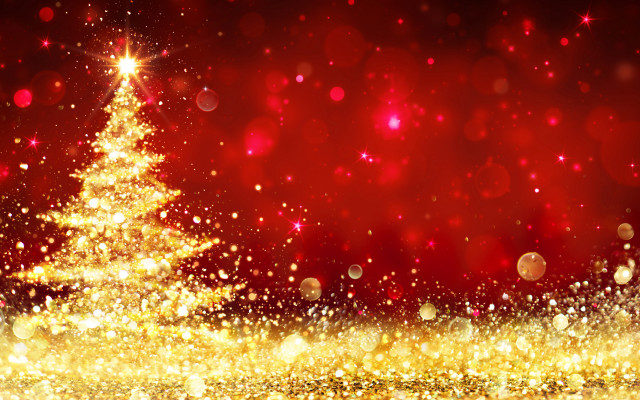 Christmas tree gold glitters red free wallpaper for desktop - medium preview image