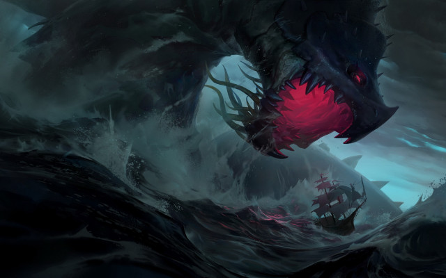 Dragon red eye water boat free wallpaper for desktop - medium preview image