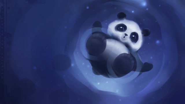 Panda floating starry sky aurora free wallpaper for desktop - medium preview image