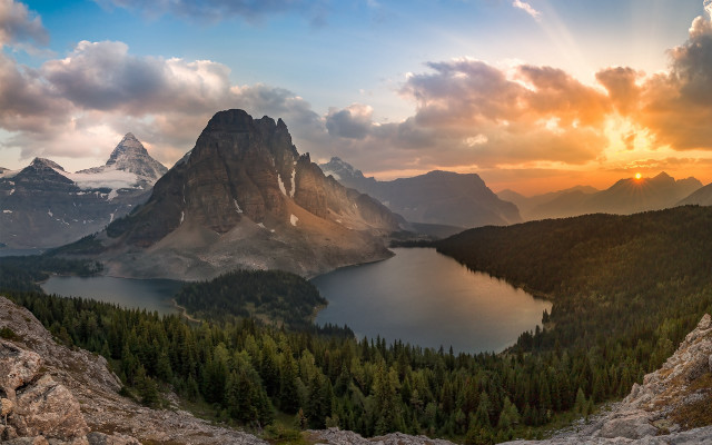 Mountain lake trees sunset clouds #6 free wallpaper for desktop - medium preview image
