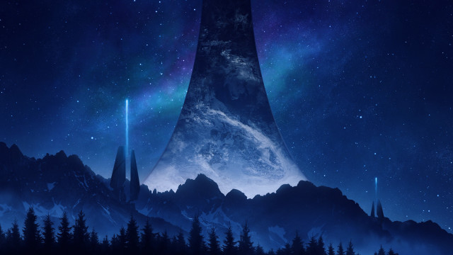 Space mountain star sky tower free wallpaper for desktop - medium preview image