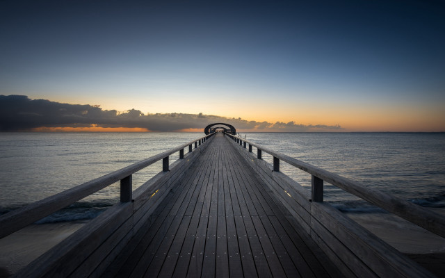 Pier ocean sunset clouds precisionism free wallpaper for desktop - medium preview image