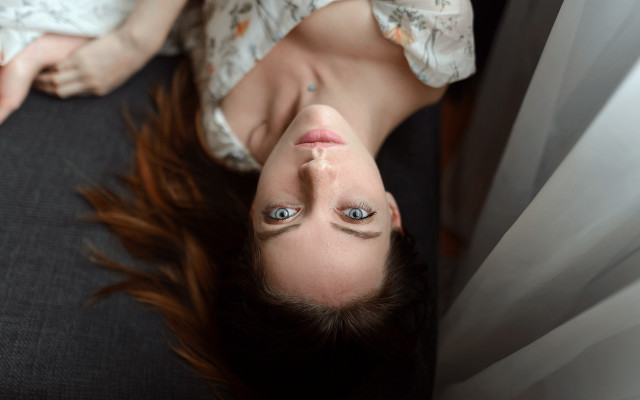 Woman lying blue eyes jewelry free wallpaper for desktop - medium preview image