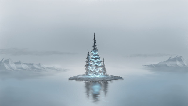 Floating tree water mountain fantasy free wallpaper for desktop - medium preview image