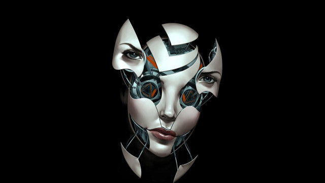 Futuristic woman orange eyes cyberpunk free wallpaper for desktop - medium preview image