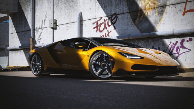 Yellow sports car graffiti wall free wallpaper for desktop - medium preview image