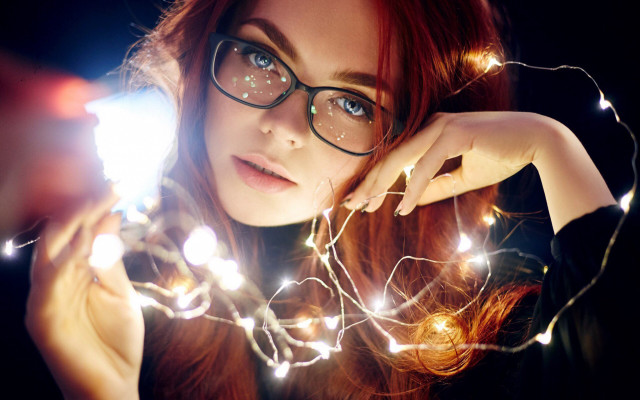 Woman glasses lights serious blue free wallpaper for desktop - medium preview image