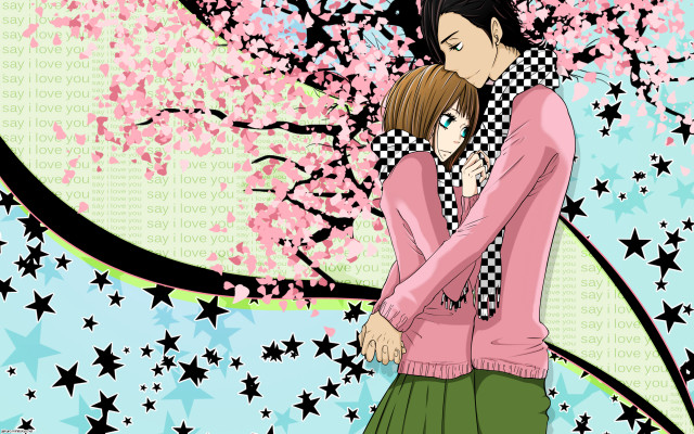Couple kissing tree stars pink free wallpaper for desktop - medium preview image