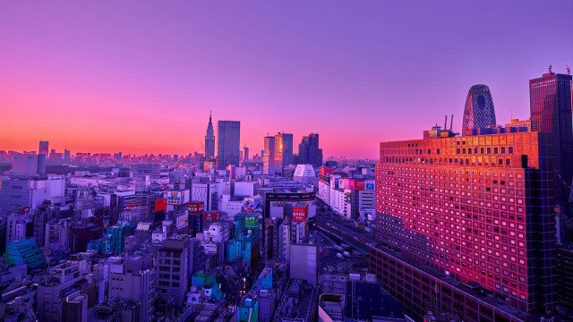 Tokyo sunset cityscape mountain ferris free wallpaper for desktop - medium preview image