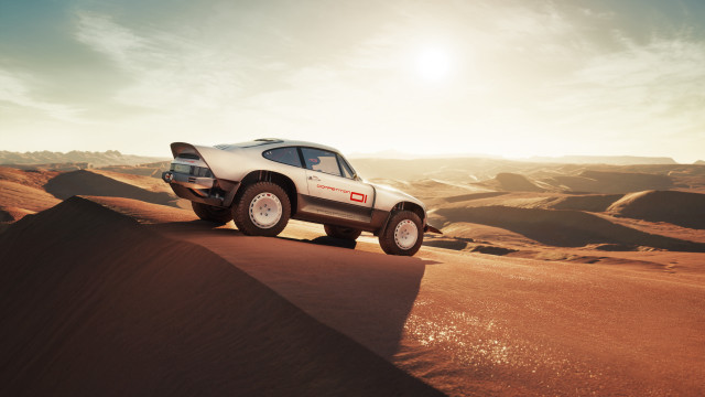 Desert hill car sunset mountain free wallpaper for desktop - medium preview image