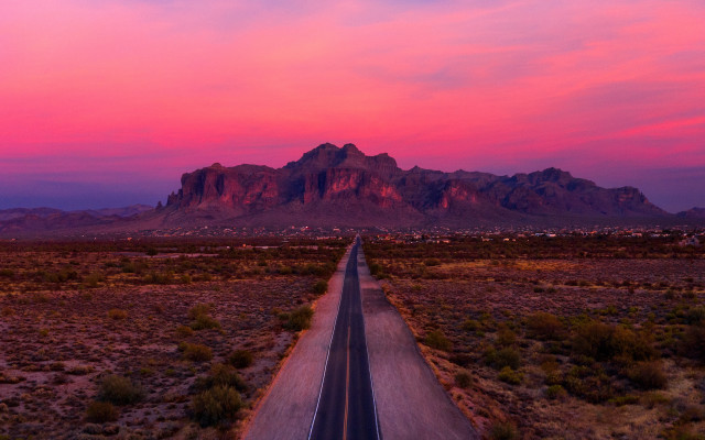 Mountain road sunset pink sky free wallpaper for desktop - medium preview image