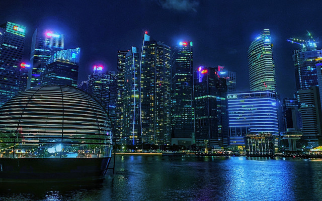 City skyline boat night futurism free wallpaper for desktop - medium preview image