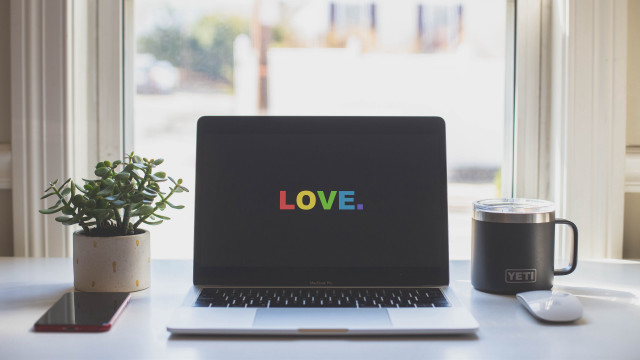 Laptop desk coffee plant mug free wallpaper for desktop - medium preview image