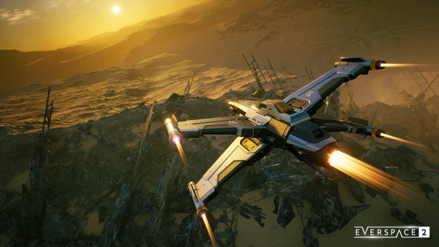 Space ship mountain sunset unreal free wallpaper for desktop - medium preview image