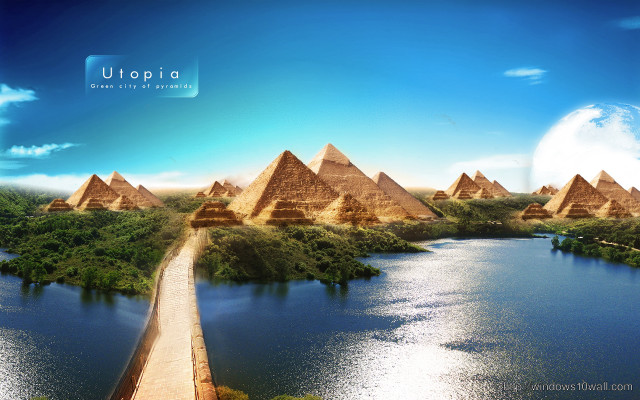 River pyramids bridge painting artwork free wallpaper for desktop - medium preview image