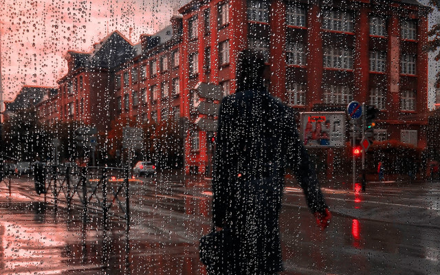Rain umbrella street red traffic free wallpaper for desktop - medium preview image