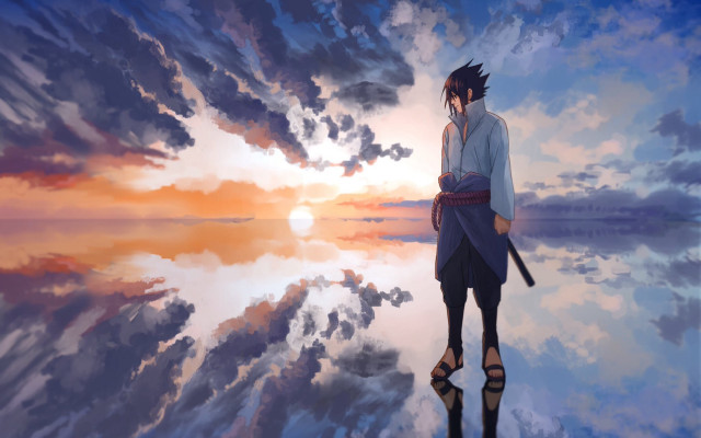 Man ledge sword clouds sunset free wallpaper for desktop - medium preview image