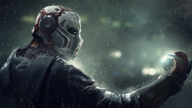 Cyberpunk astronaut rain fireflies moonlight free wallpaper for desktop - medium preview image