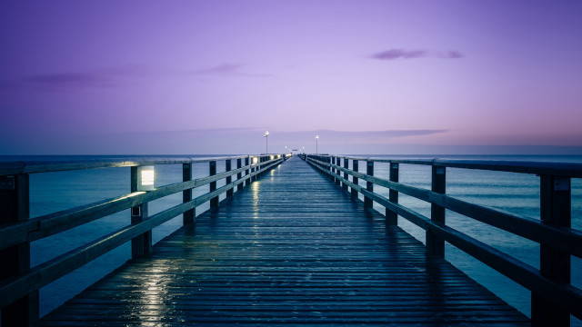 Pier light night ocean purple free wallpaper for desktop - medium preview image