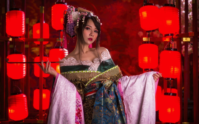 Woman costume lanterns chinese japanese free wallpaper for desktop - medium preview image