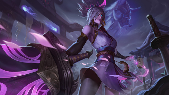 Purple akali sword shield glowing free wallpaper for desktop - medium preview image