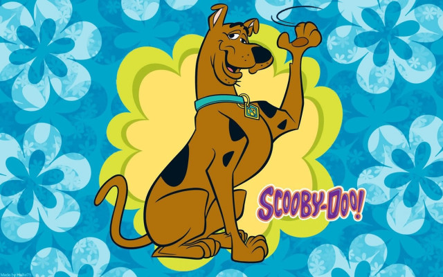 Cartoon dog blue flower background free wallpaper for desktop - medium preview image