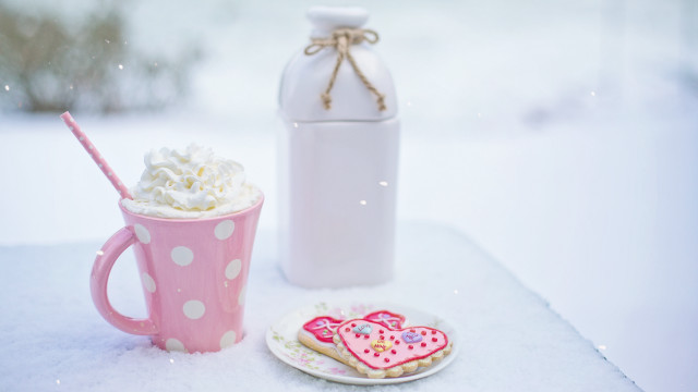 Coffee cookie milk plate winter free wallpaper for desktop - medium preview image