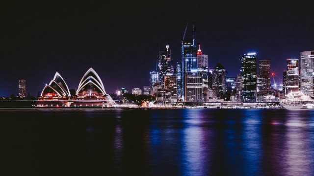 City skyline night lit bridge free wallpaper for desktop - medium preview image