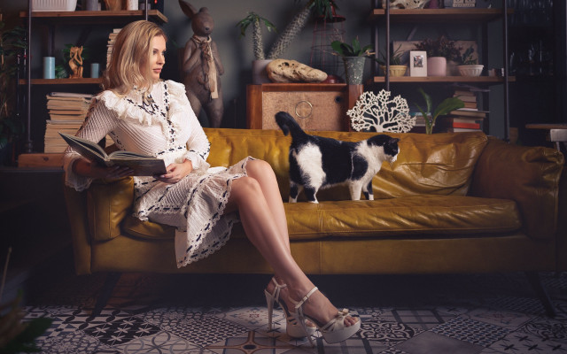 Annabel kidston fashion cat plant free wallpaper for desktop - medium preview image