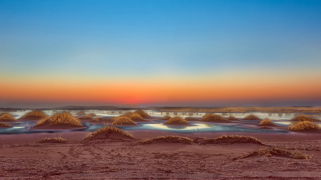 Beach sand mounds sunset blue free wallpaper for desktop - medium preview image