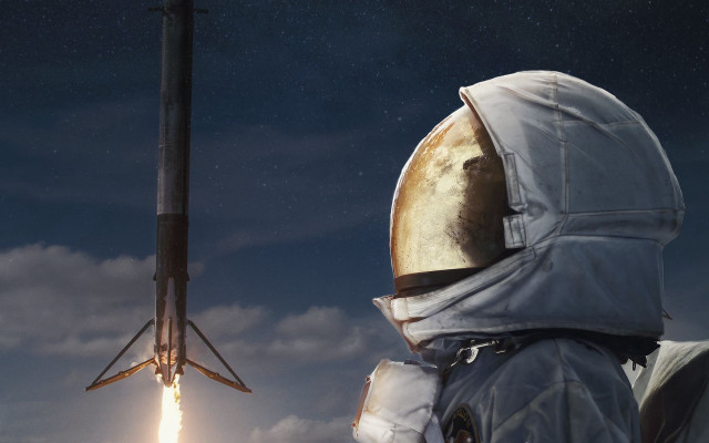 Space astronaut moon rocket night free wallpaper for desktop - medium preview image