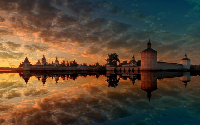 Large water building sunset clouds free wallpaper for desktop - medium preview image