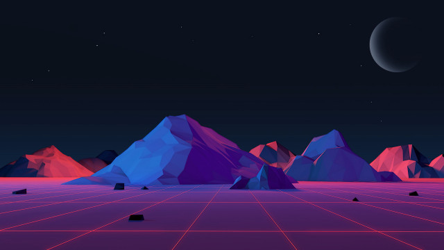Mountains moon synthwave landscape purple free wallpaper for desktop - medium preview image