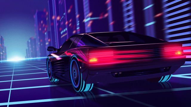 Futuristic city night neon vehicles free wallpaper for desktop - medium preview image