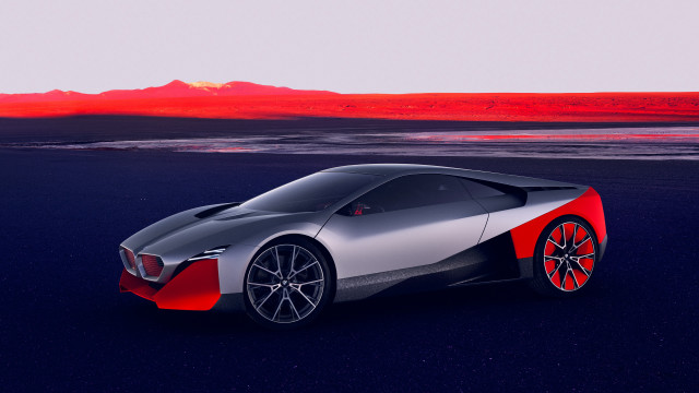 Futuristic car red gray mountains free wallpaper for desktop - medium preview image