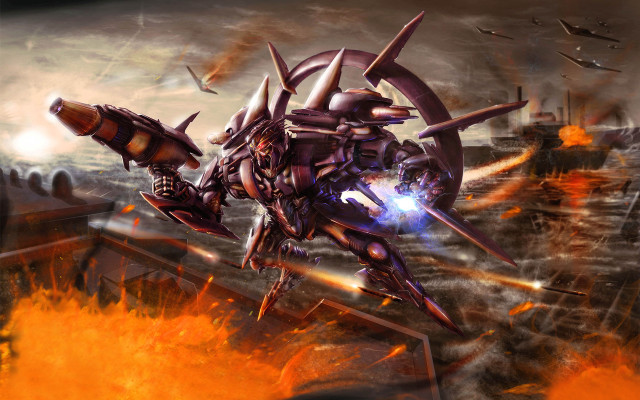 Futuristic robot attack giant fire free wallpaper for desktop - medium preview image