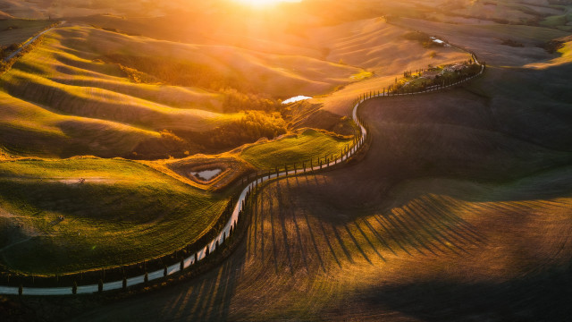 Winding road sunset field tilt free wallpaper for desktop - medium preview image