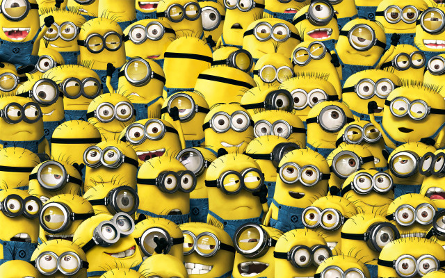 Minions crowd closed eyes yellow free wallpaper for desktop - medium preview image
