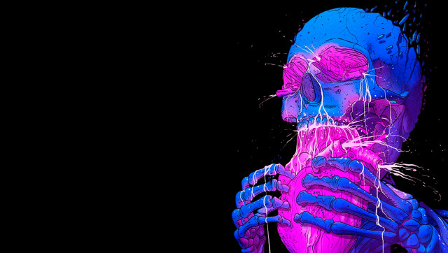 Man skeleton brain hands psychedelic free wallpaper for desktop - medium preview image