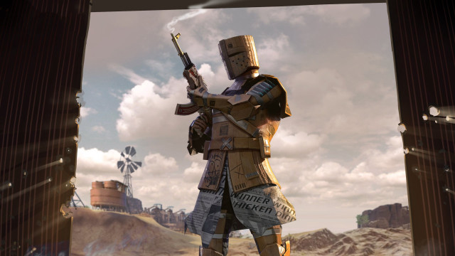 Desert man suit gun windmill free wallpaper for desktop - medium preview image