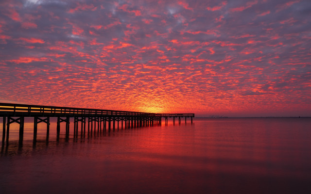 Long pier sunset red sky free wallpaper for desktop - medium preview image