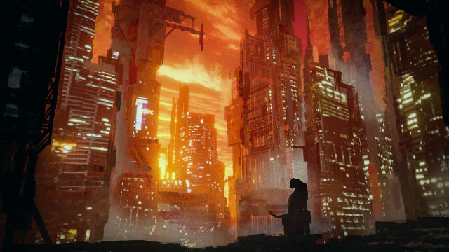 Man city skyline night red free wallpaper for desktop - medium preview image