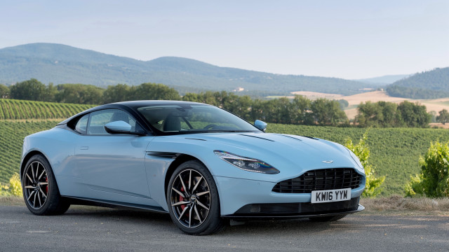 Blue sports car vineyard mountains free wallpaper for desktop - medium preview image