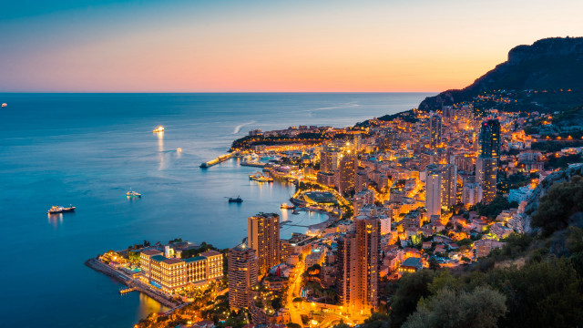 City water mountain night boat free wallpaper for desktop - medium preview image